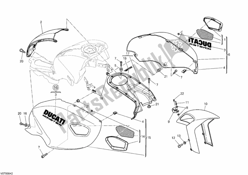 Todas as partes de Carenagem do Ducati Monster 696 USA 2010